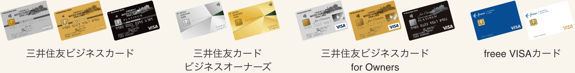 三井住友ビジネスカード・三井住友カードビジネスオーナーズ・三井住友ビジネスカード for Owners・freee VISAカード